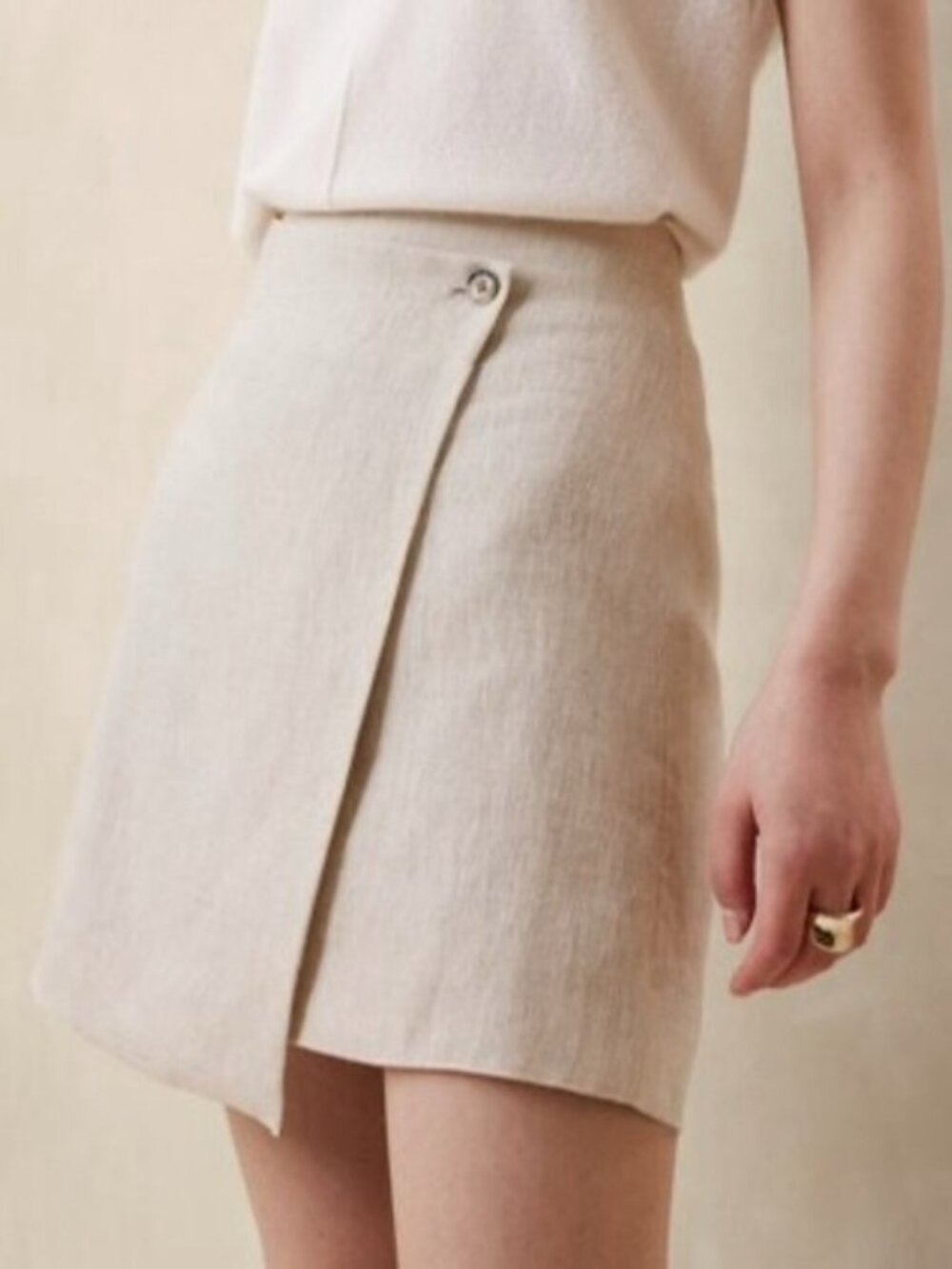 Banana Republic Linen Wrap Mini Skirt Beige